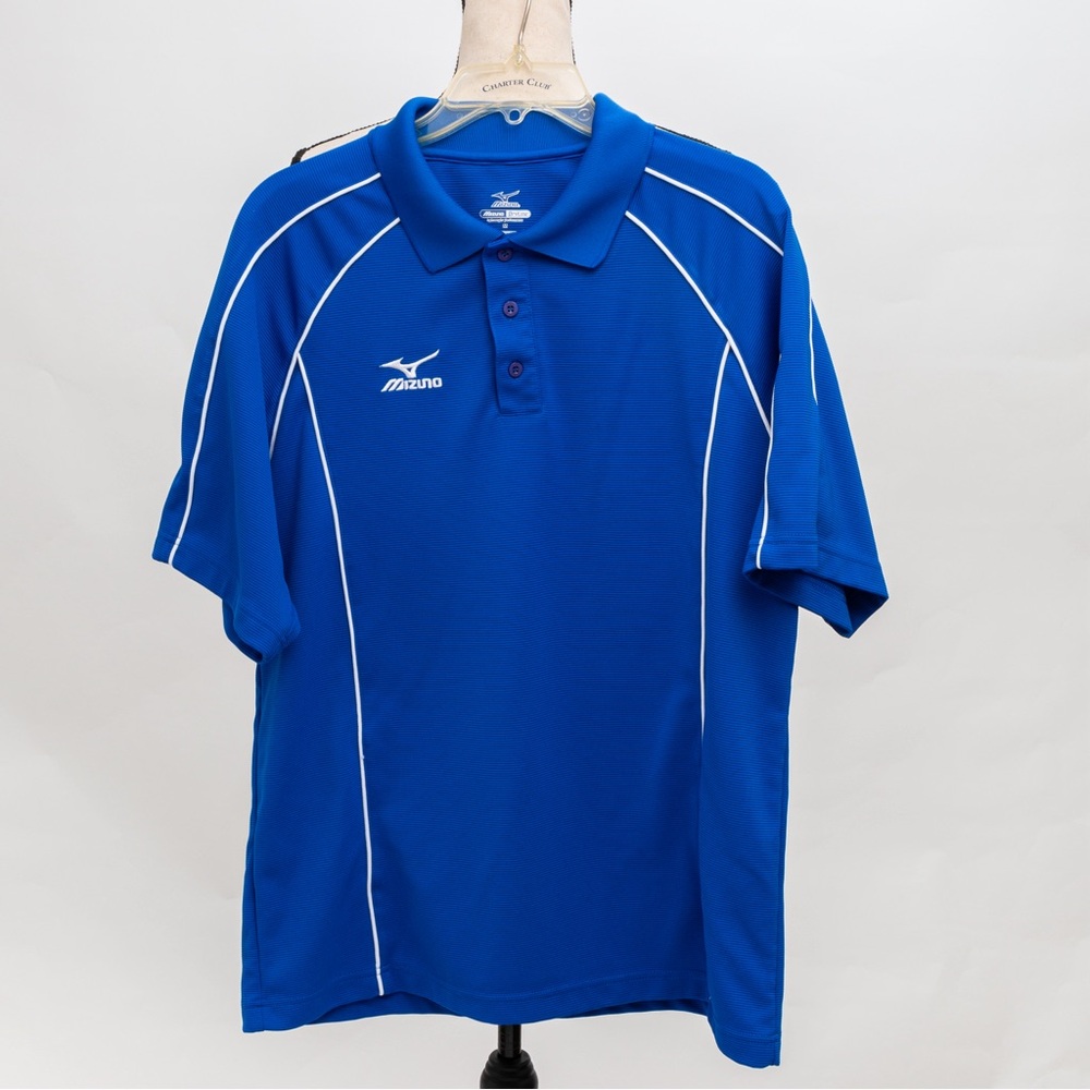 Mizuno lightweight performance polo baseball royal blue & white piping men's M